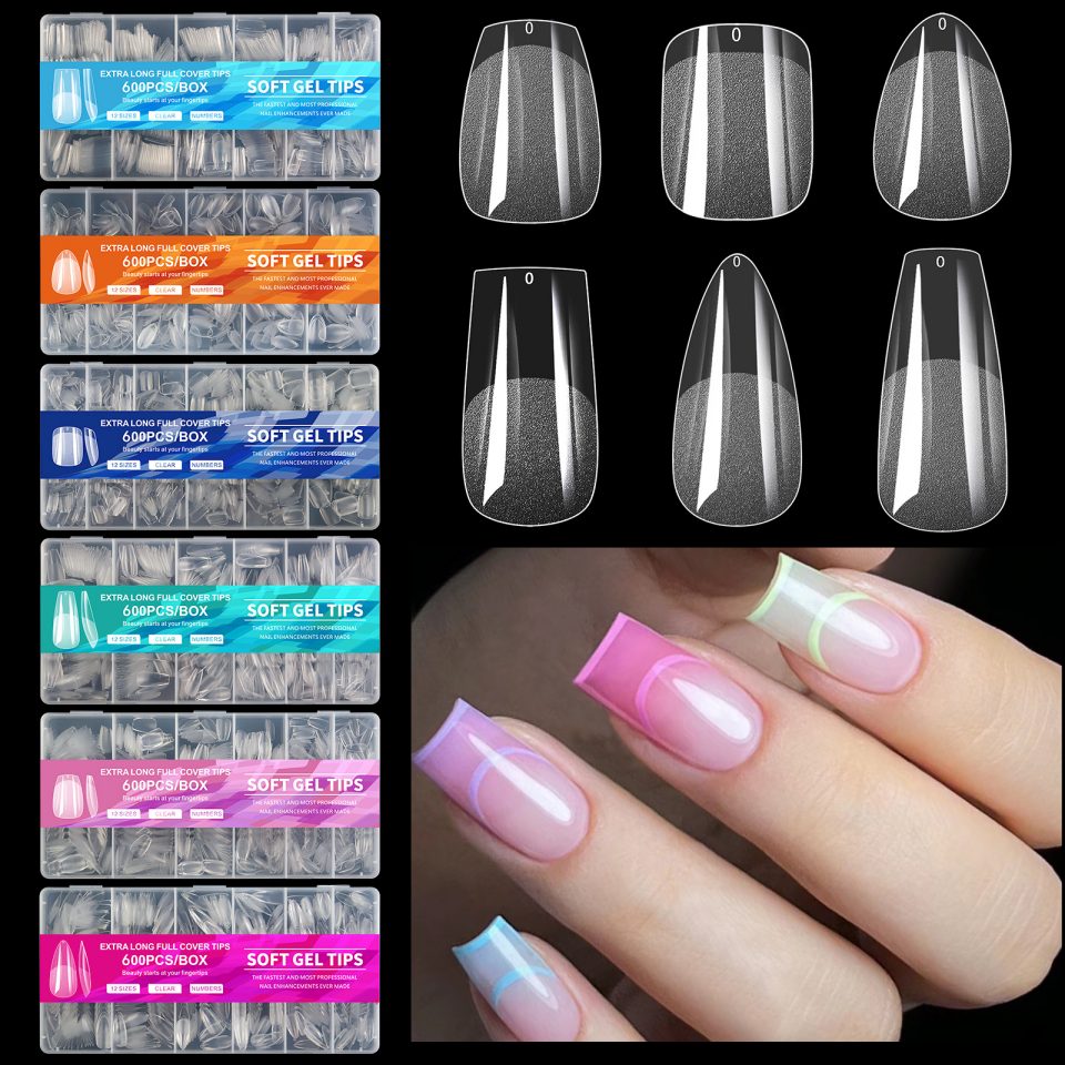 600 Stück weiche Gel-Nagelspitzen mit vollständiger Abdeckung