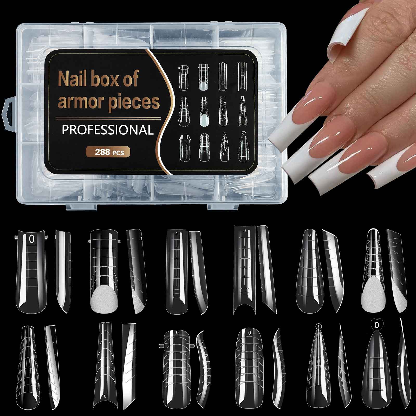 Duale Nagelformen, Nagelspitzen, 12 Formen, 288 Stück, für Poly-Nagelgel
