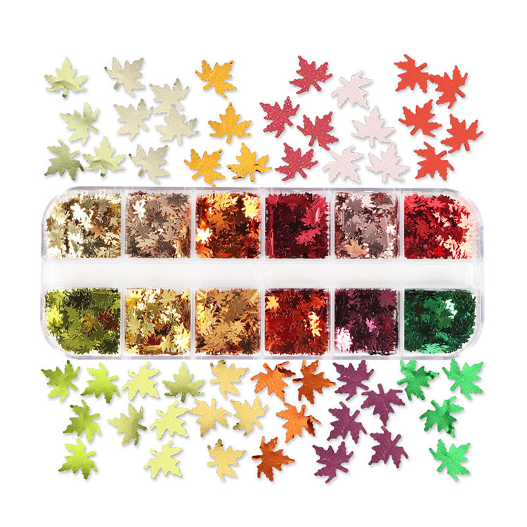 Ahornblatt-Nagelpailletten, 12 Farben