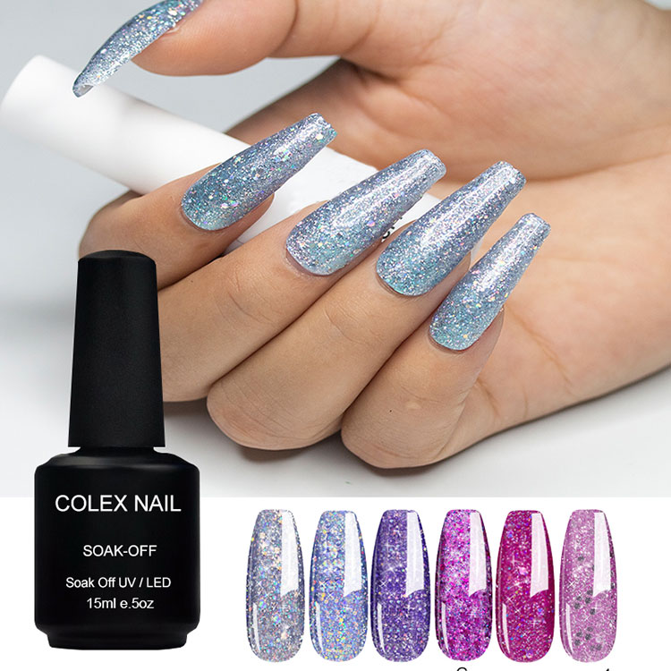 Funkelnder glänzender weißer Silberglitter Gel Politur
